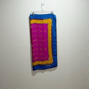 Vintage MANTERO Multicolor Silk Scarf Equestrian Horse Bits Hand Hemmed 34”X34”